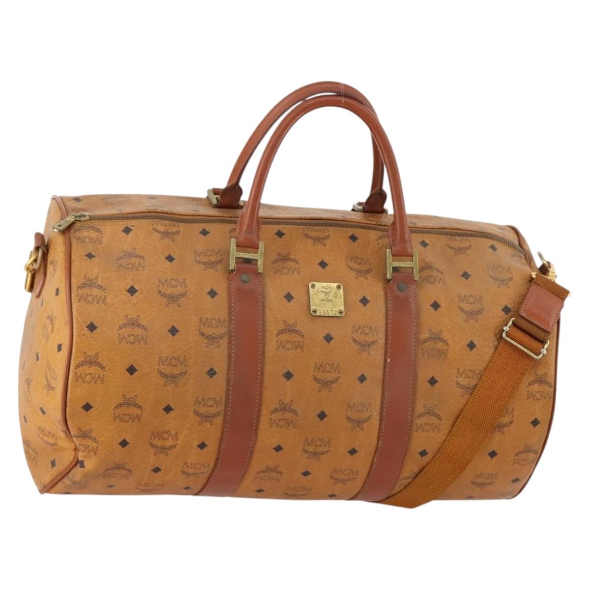 MCM Logogram Vicetos Boston Bag PVC 2way Brown Gold Auth 172221