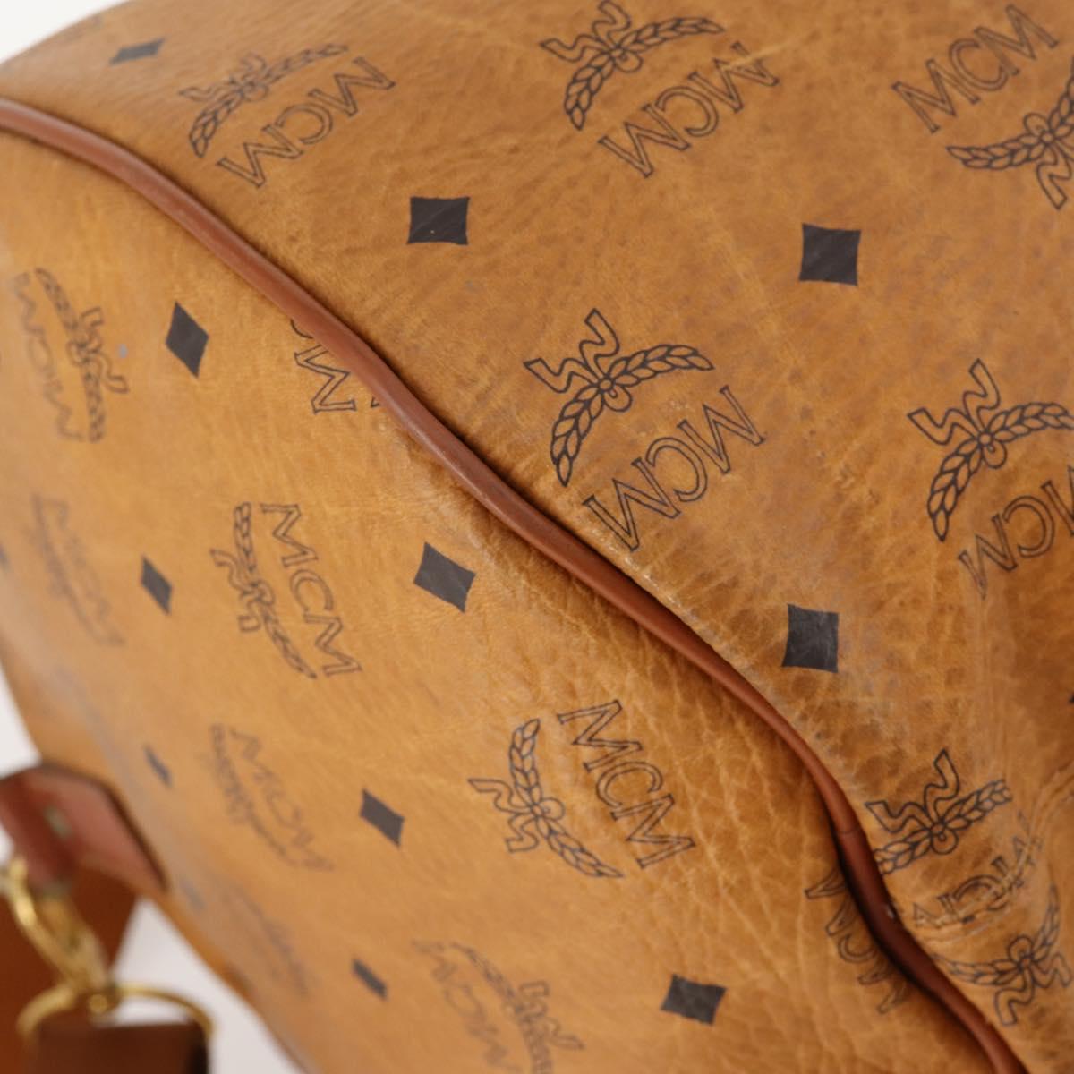 MCM Logogram Vicetos Boston Bag PVC 2way Brown Gold Auth 172221
