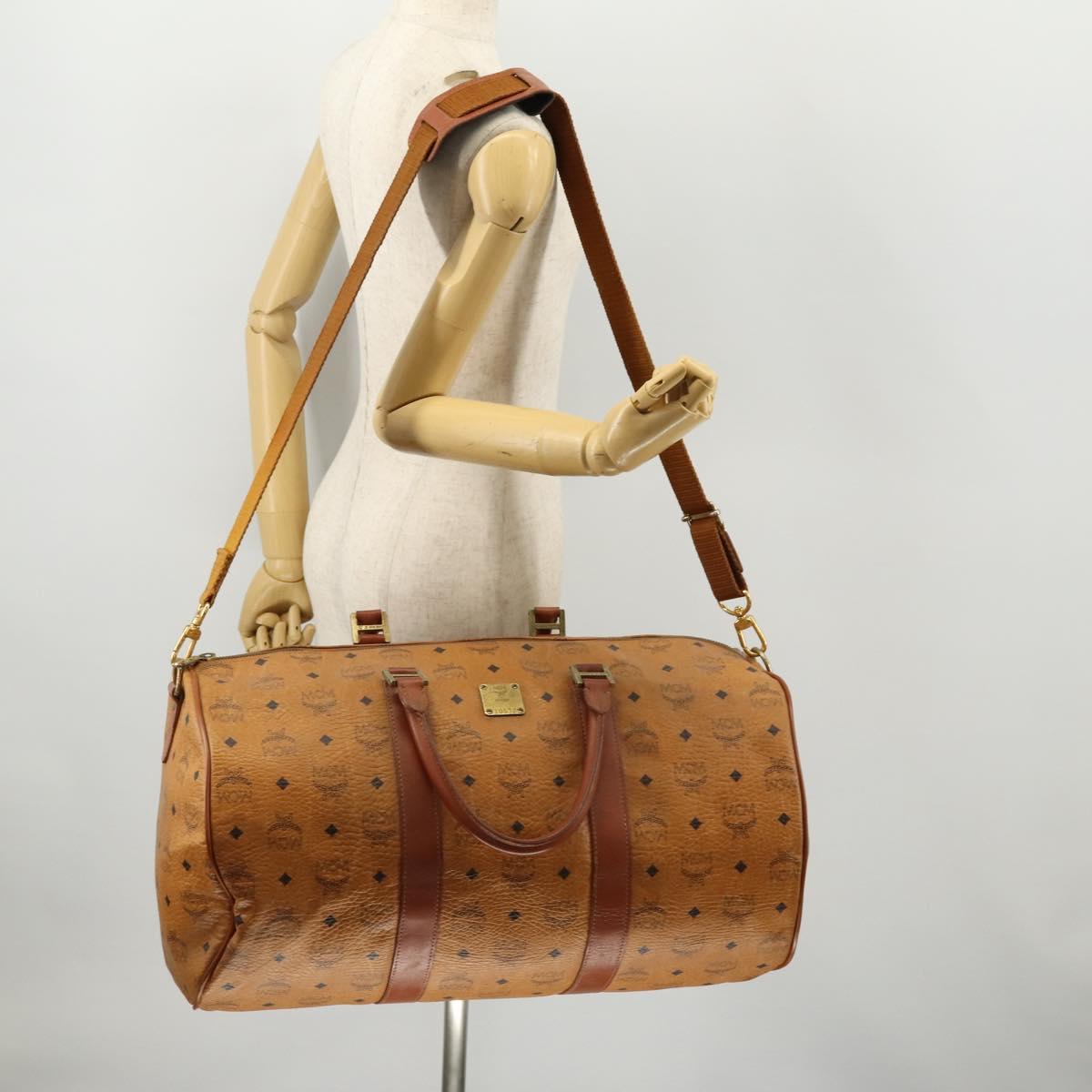 MCM Logogram Vicetos Boston Bag PVC 2way Brown Gold Auth 172221