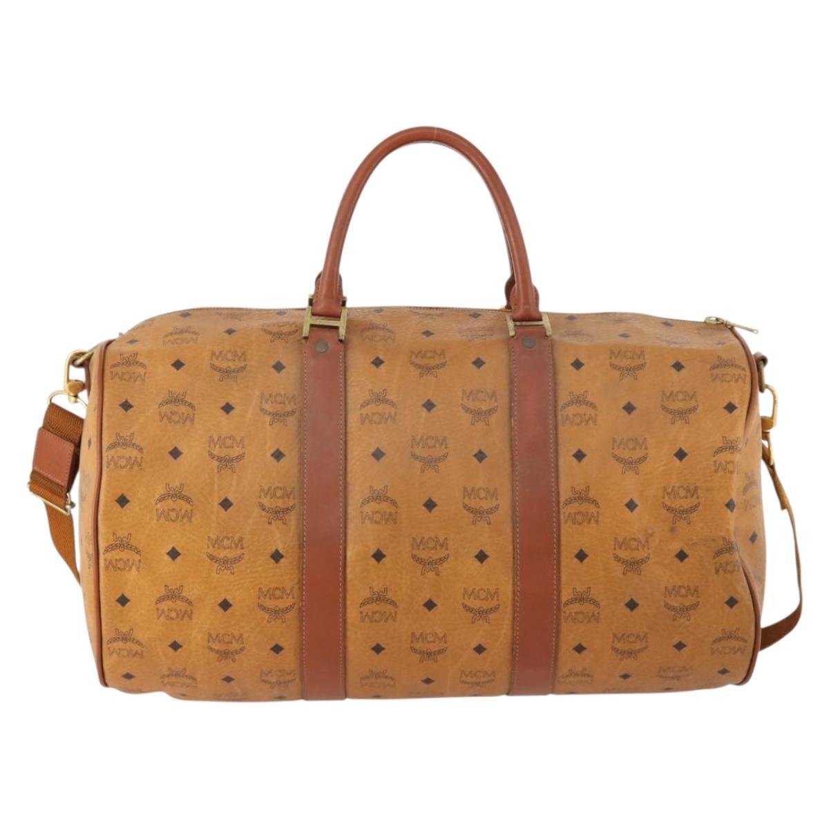 MCM Logogram Vicetos Boston Bag PVC 2way Brown Gold Auth 172221