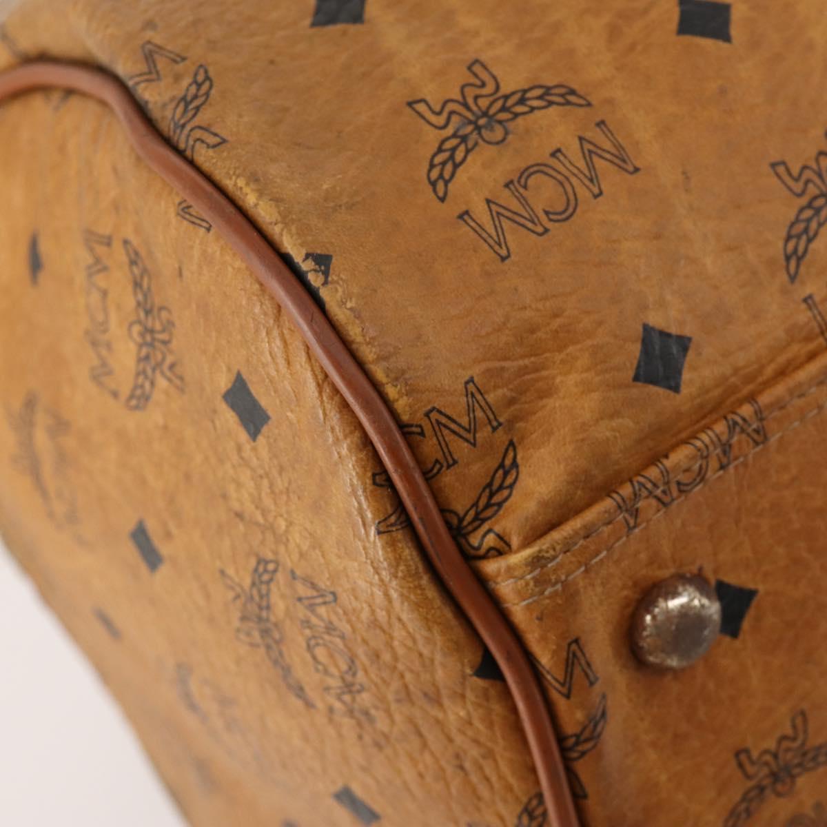 MCM Logogram Vicetos Boston Bag PVC 2way Brown Gold Auth 172222