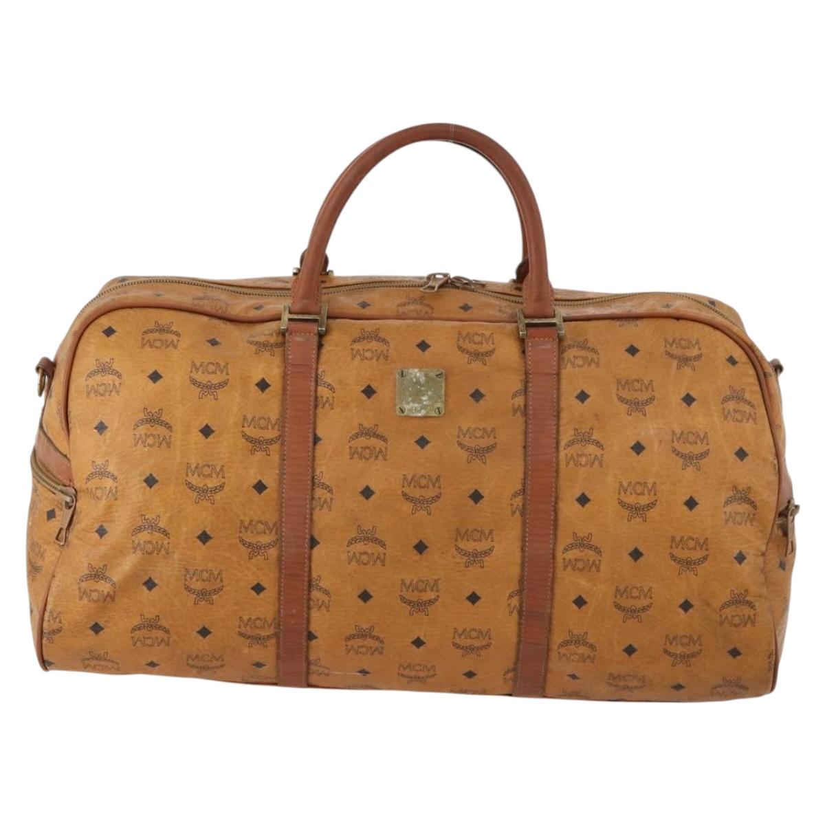 MCM Logogram Vicetos Boston Bag PVC 2way Brown Gold Auth 172222