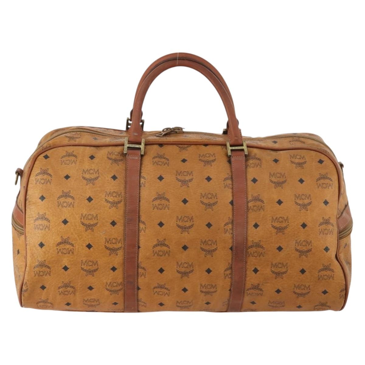 MCM Logogram Vicetos Boston Bag PVC 2way Brown Gold Auth 172222