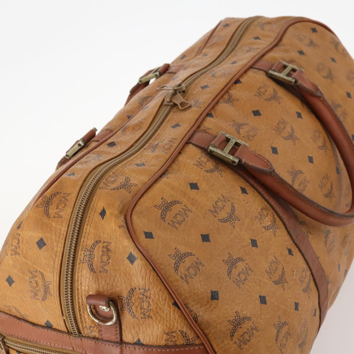 MCM Logogram Vicetos Boston Bag PVC 2way Brown Gold Auth 172222