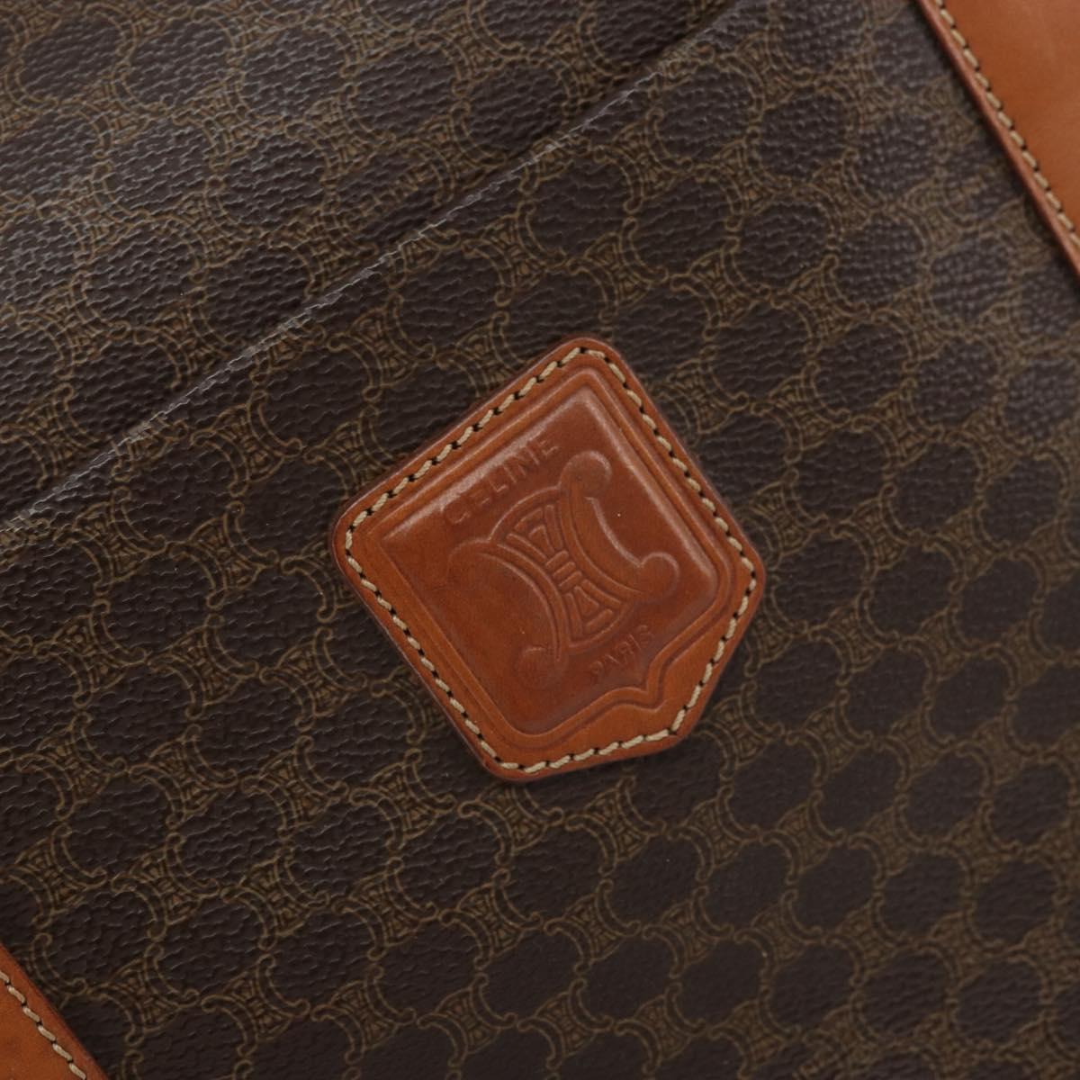 CELINE Macadam Canvas Tote Bag PVC Leather Brown Gold Auth 172223