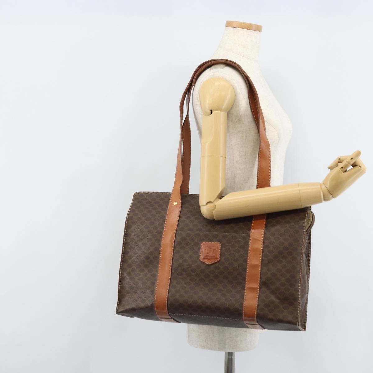 CELINE Macadam Canvas Tote Bag PVC Leather Brown Gold Auth 172223