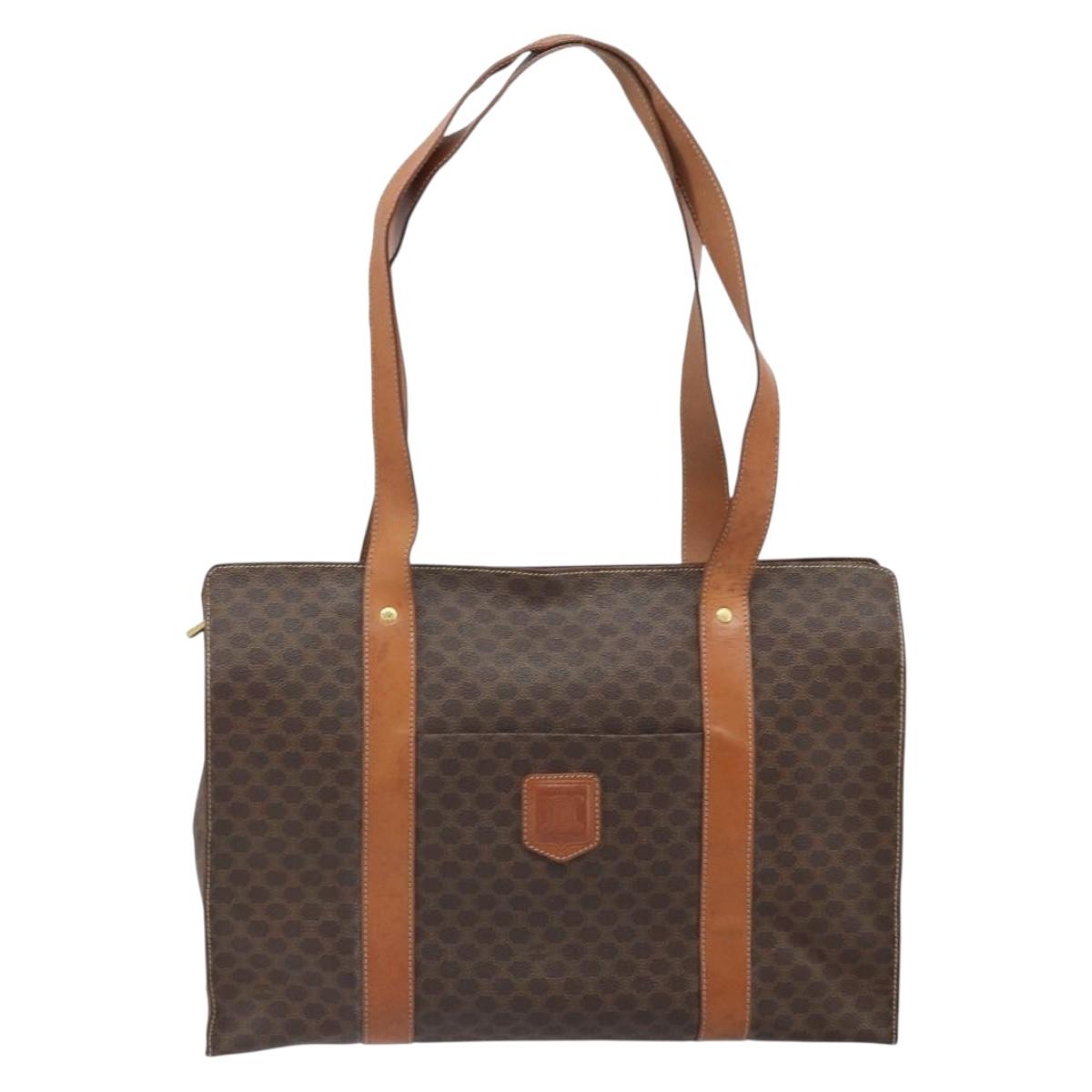 CELINE Macadam Canvas Tote Bag PVC Leather Brown Gold Auth 172223