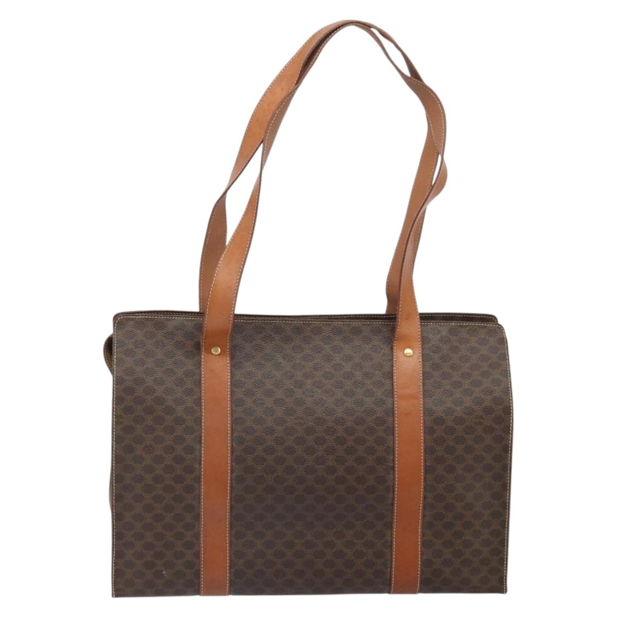 CELINE Macadam Canvas Tote Bag PVC Leather Brown Gold Auth 172223