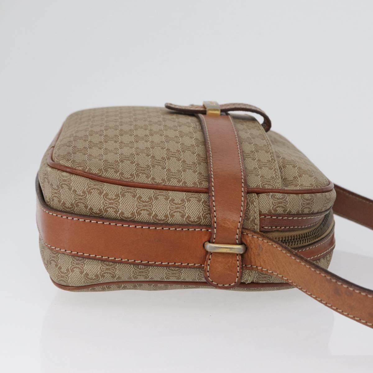 CELINE Macadam Canvas Shoulder Bag PVC Leather Beige Gold Auth 172225