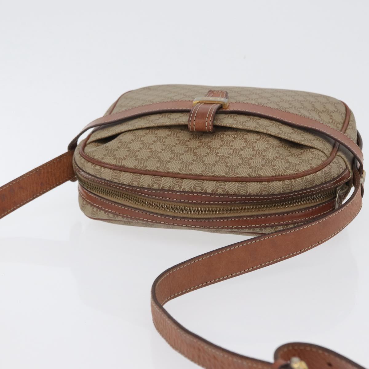 CELINE Macadam Canvas Shoulder Bag PVC Leather Beige Gold Auth 172225