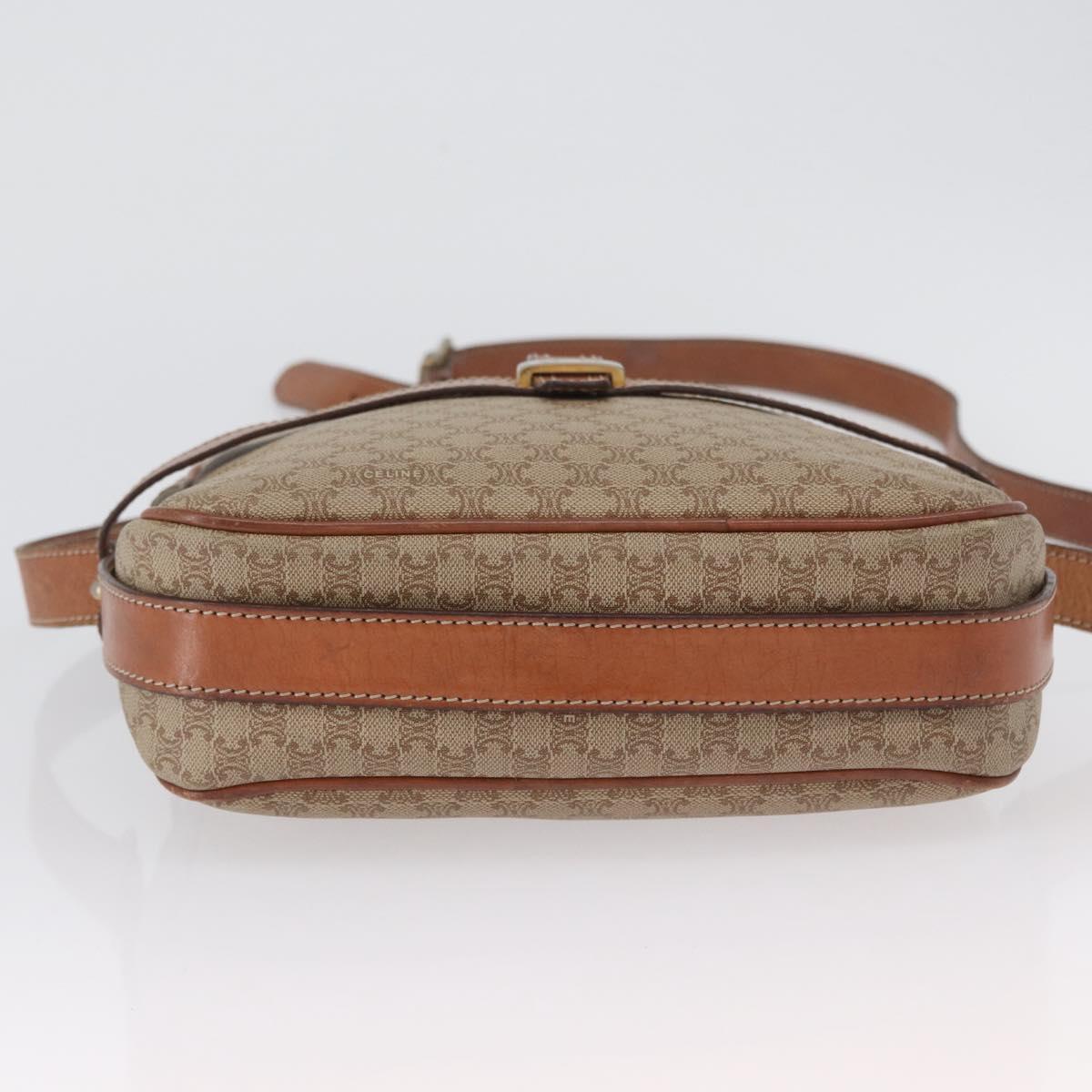 CELINE Macadam Canvas Shoulder Bag PVC Leather Beige Gold Auth 172225