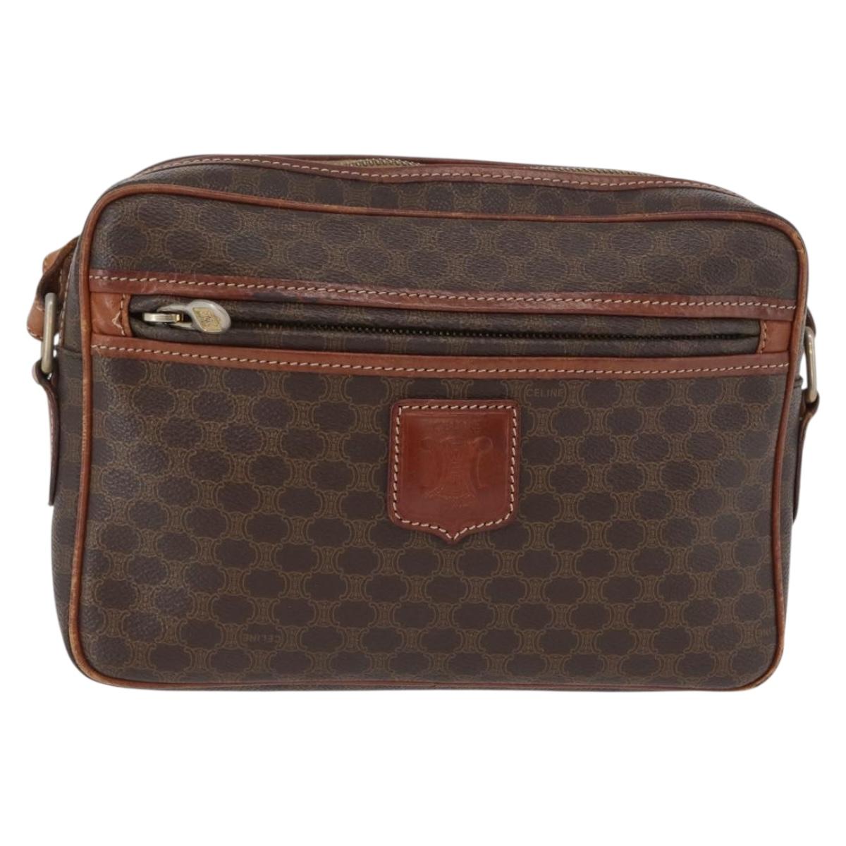 CELINE Macadam Canvas Shoulder Bag PVC Leather Brown Gold Auth 172226