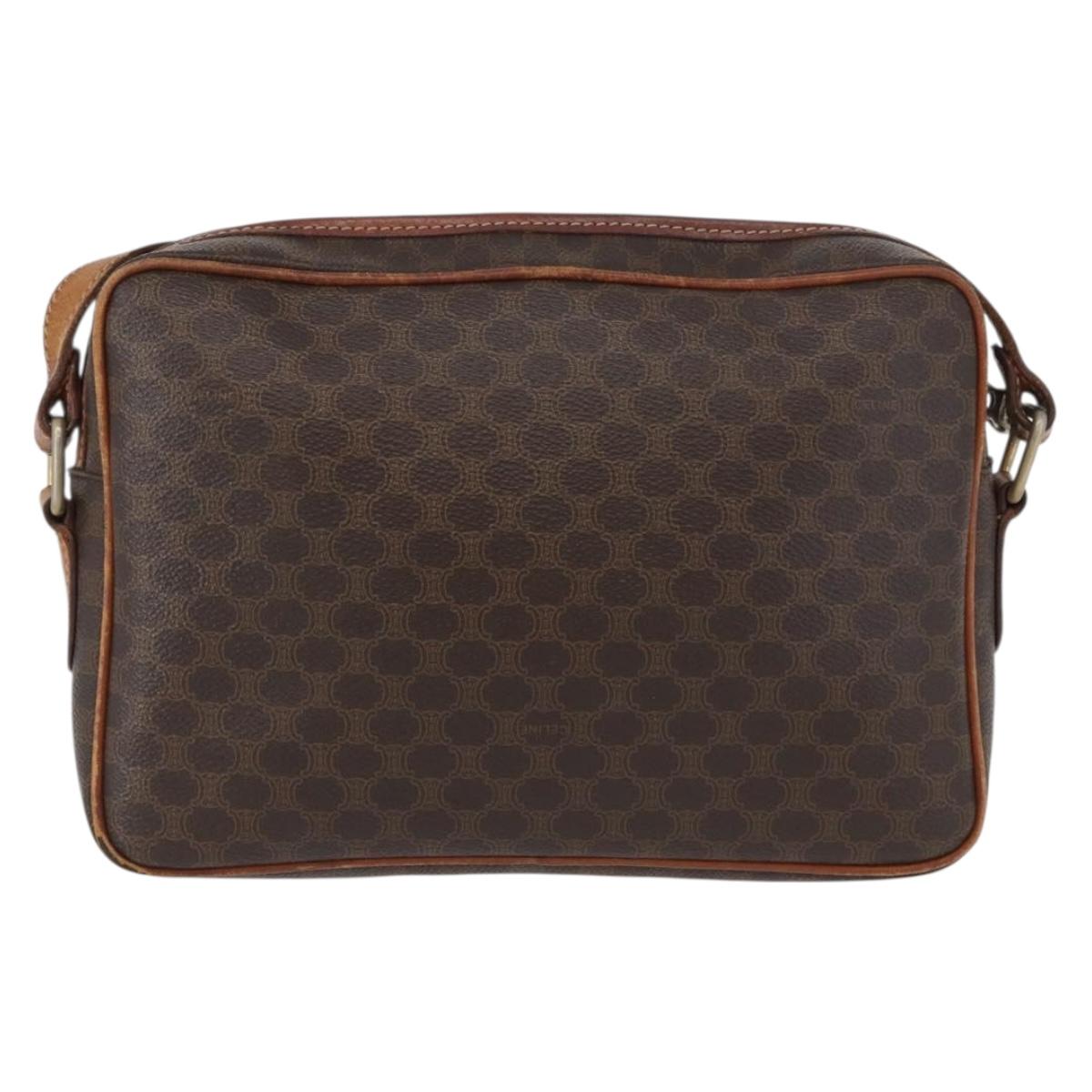 CELINE Macadam Canvas Shoulder Bag PVC Leather Brown Gold Auth 172226