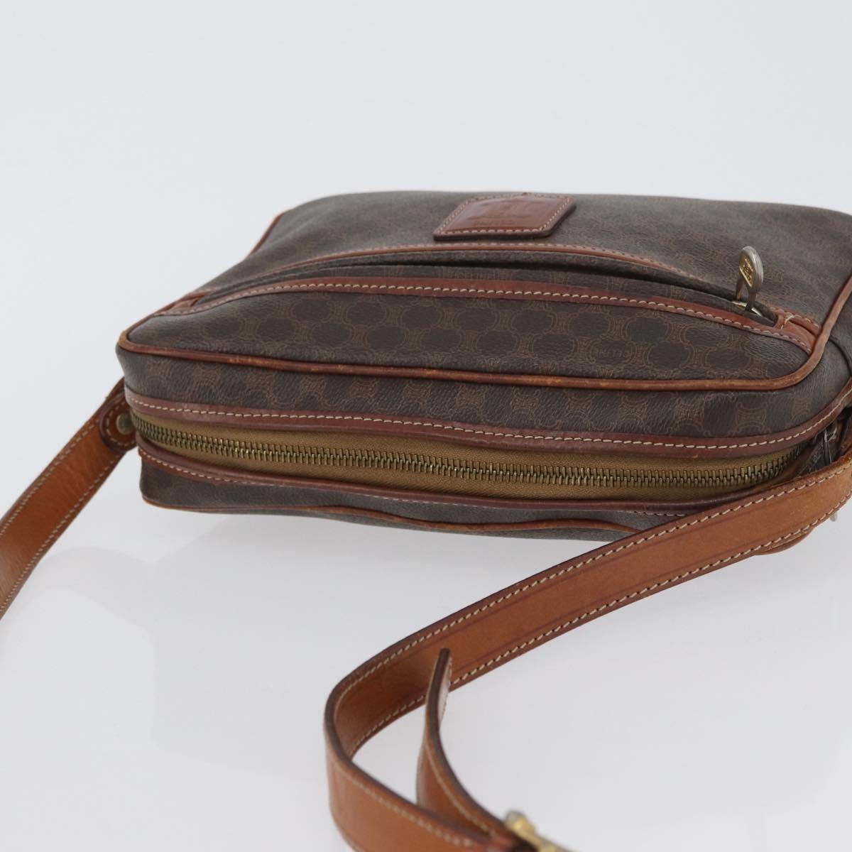 CELINE Macadam Canvas Shoulder Bag PVC Leather Brown Gold Auth 172226