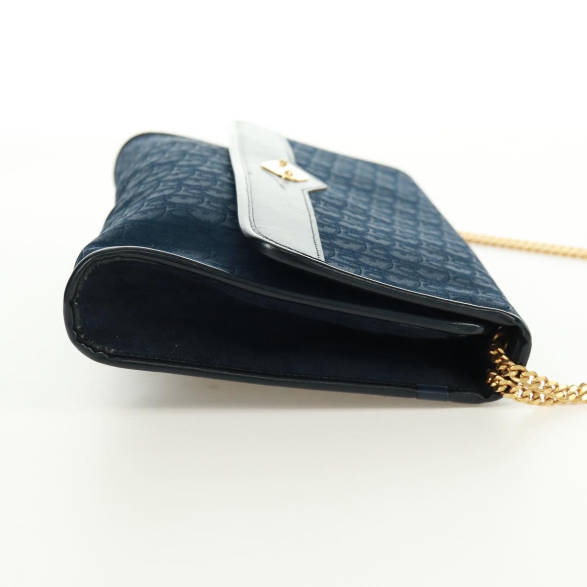 Christian Dior Chain Trotter Canvas Shoulder Bag Navy Gold Auth 172233V