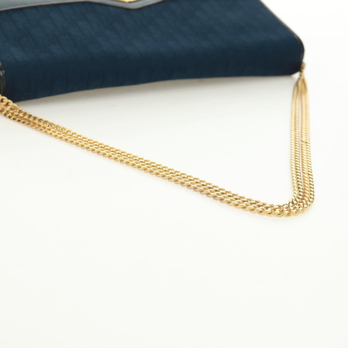 Christian Dior Chain Trotter Canvas Shoulder Bag Navy Gold Auth 172233V