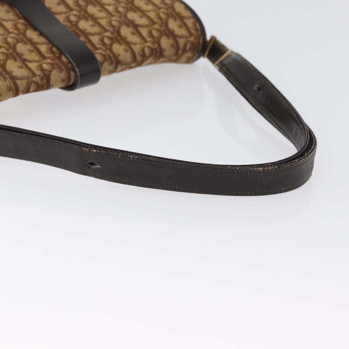 Christian Dior Trotter Canvas Shoulder Bag Brown Gold Auth 172238