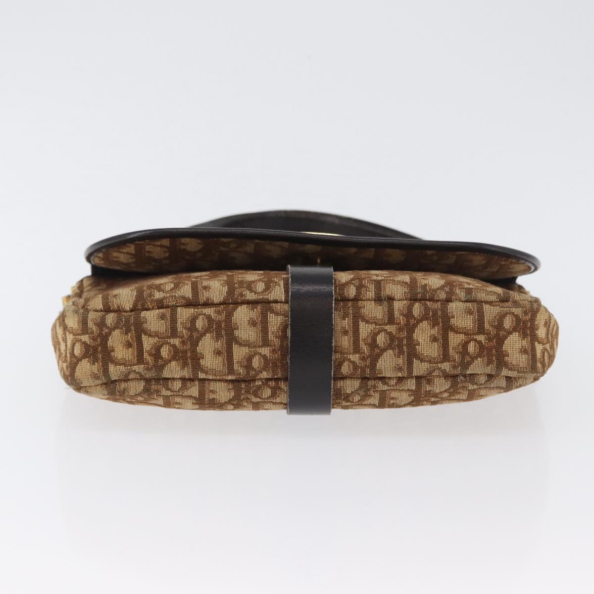 Christian Dior Trotter Canvas Shoulder Bag Brown Gold Auth 172238