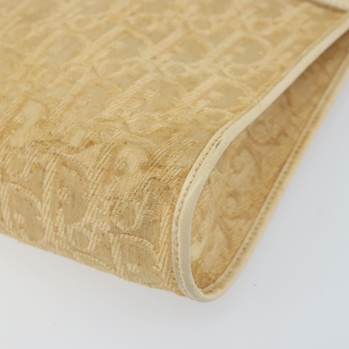 Christian Dior Trotter Canvas Shoulder Bag Beige Gold Auth 172239