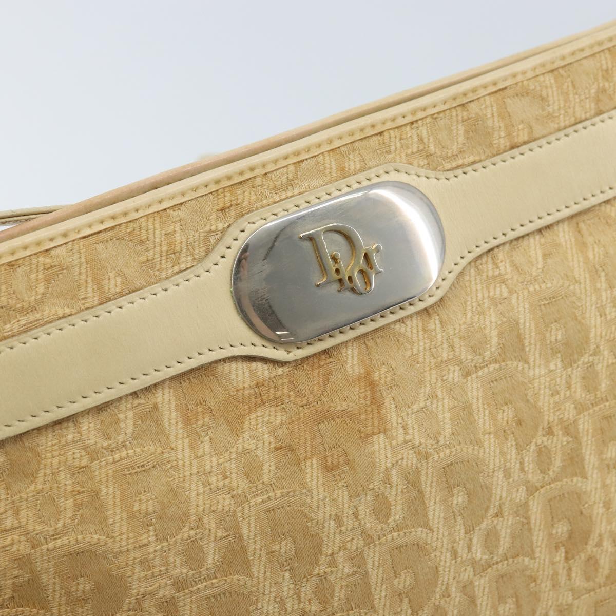 Christian Dior Trotter Canvas Shoulder Bag Beige Gold Auth 172239