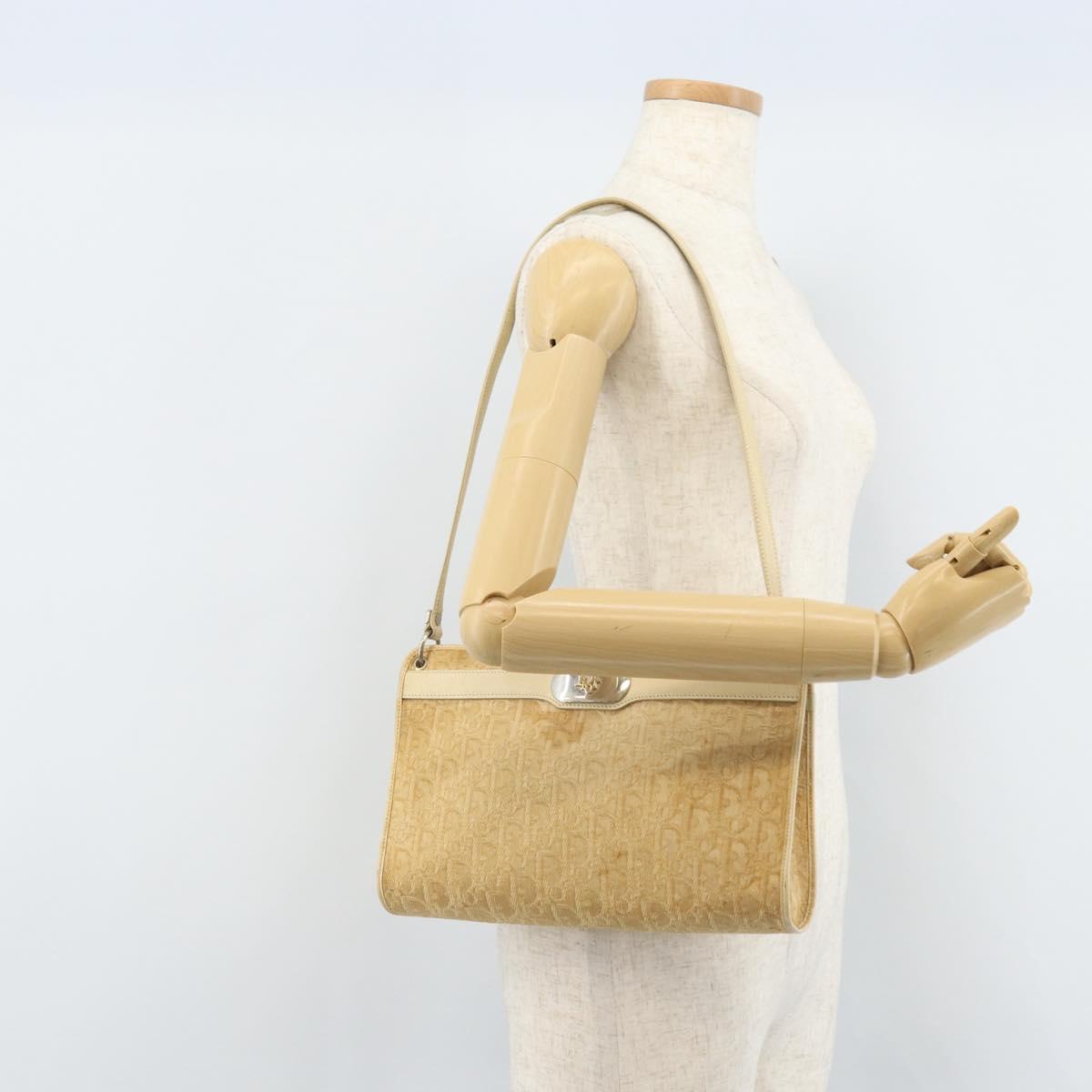 Christian Dior Trotter Canvas Shoulder Bag Beige Gold Auth 172239