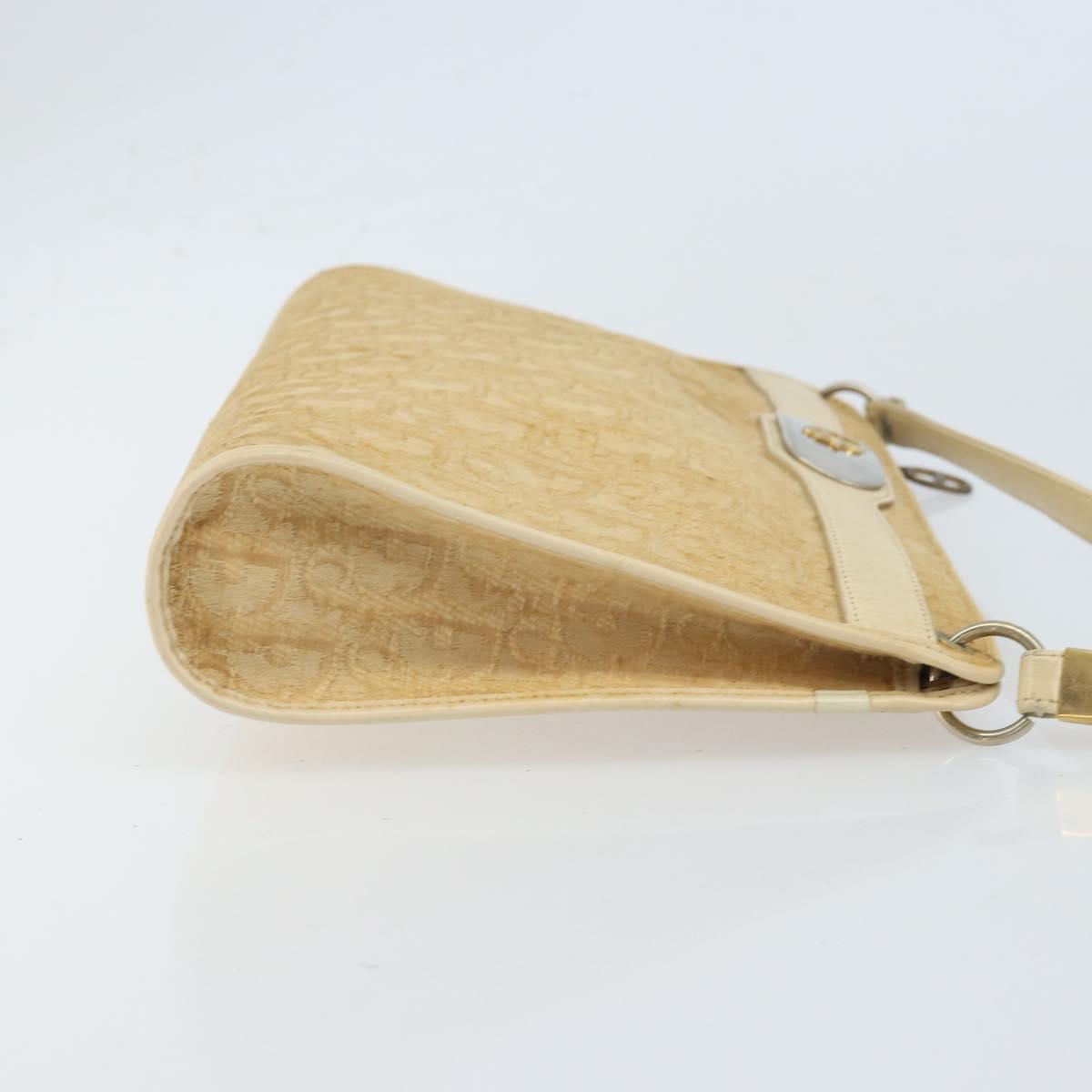 Christian Dior Trotter Canvas Shoulder Bag Beige Gold Auth 172239