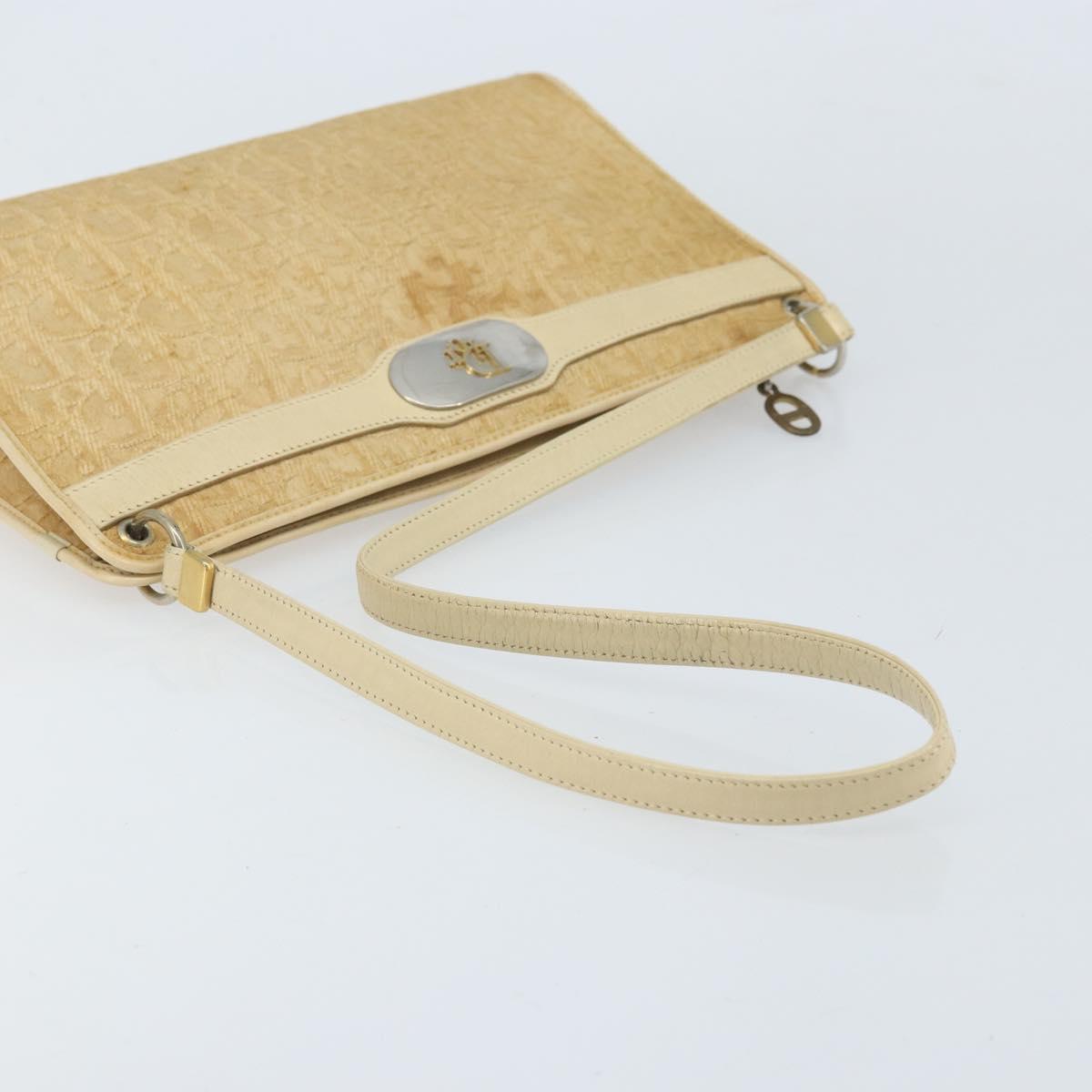 Christian Dior Trotter Canvas Shoulder Bag Beige Gold Auth 172239