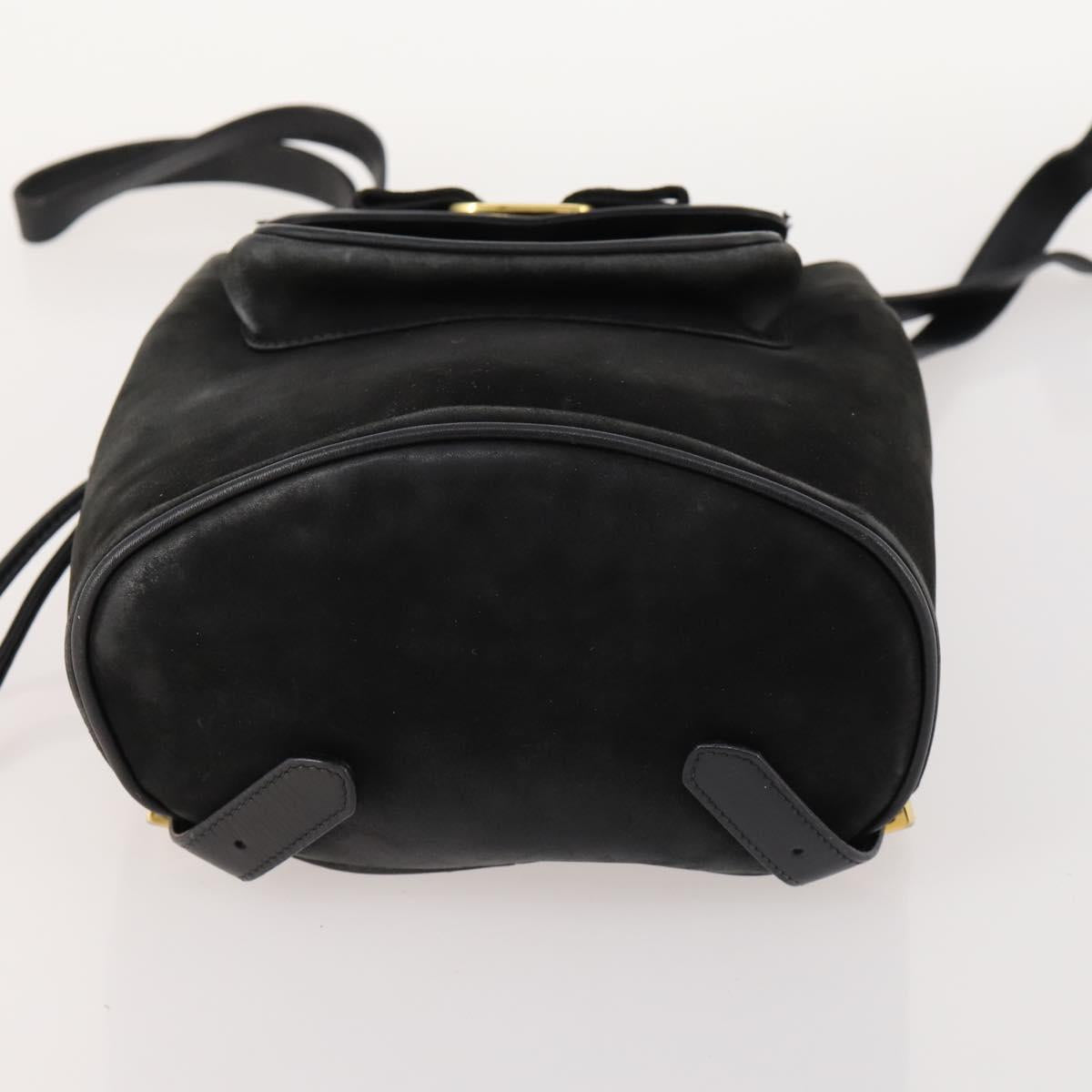 Salvatore Ferragamo Vara Ribbon Backpack Leather Black Gold Auth 172240