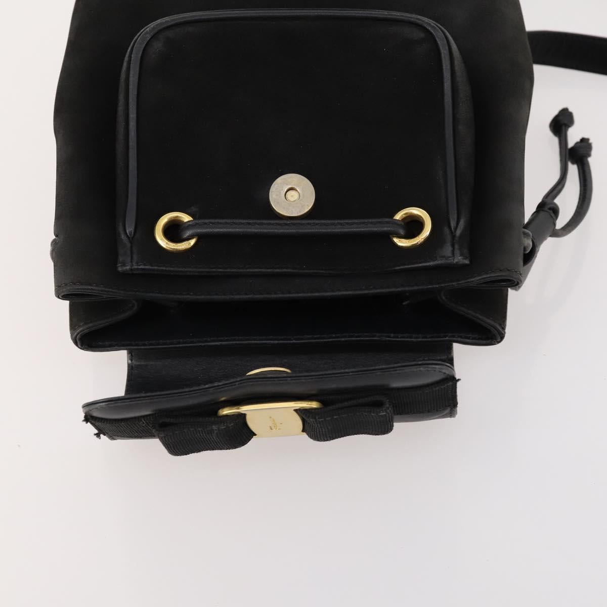 Salvatore Ferragamo Vara Ribbon Backpack Leather Black Gold Auth 172240