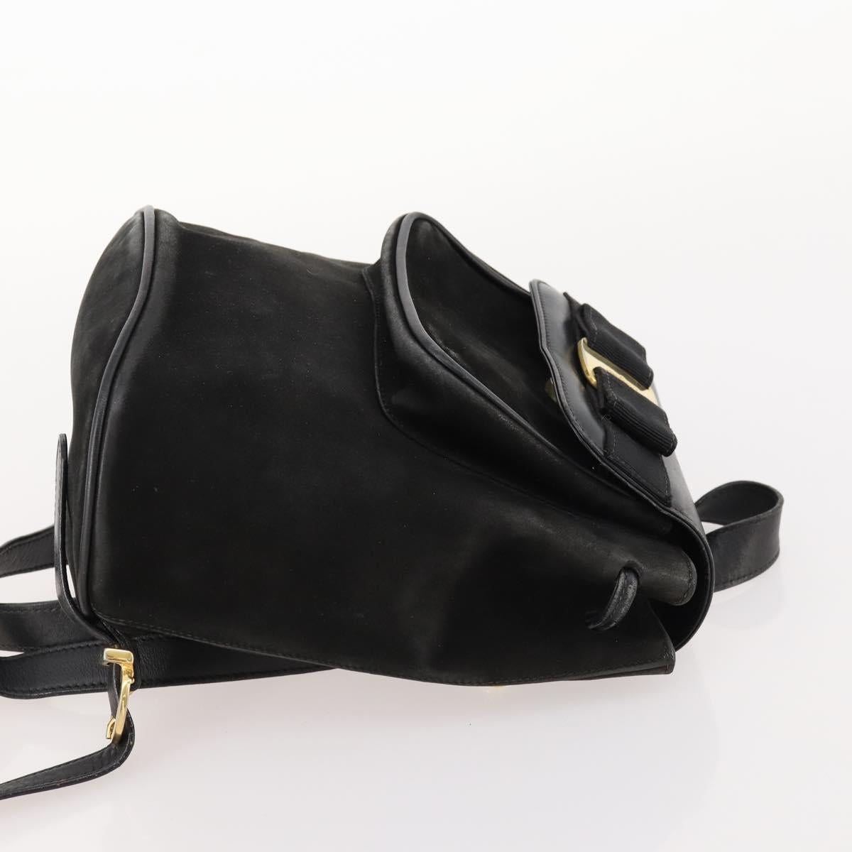 Salvatore Ferragamo Vara Ribbon Backpack Leather Black Gold Auth 172240