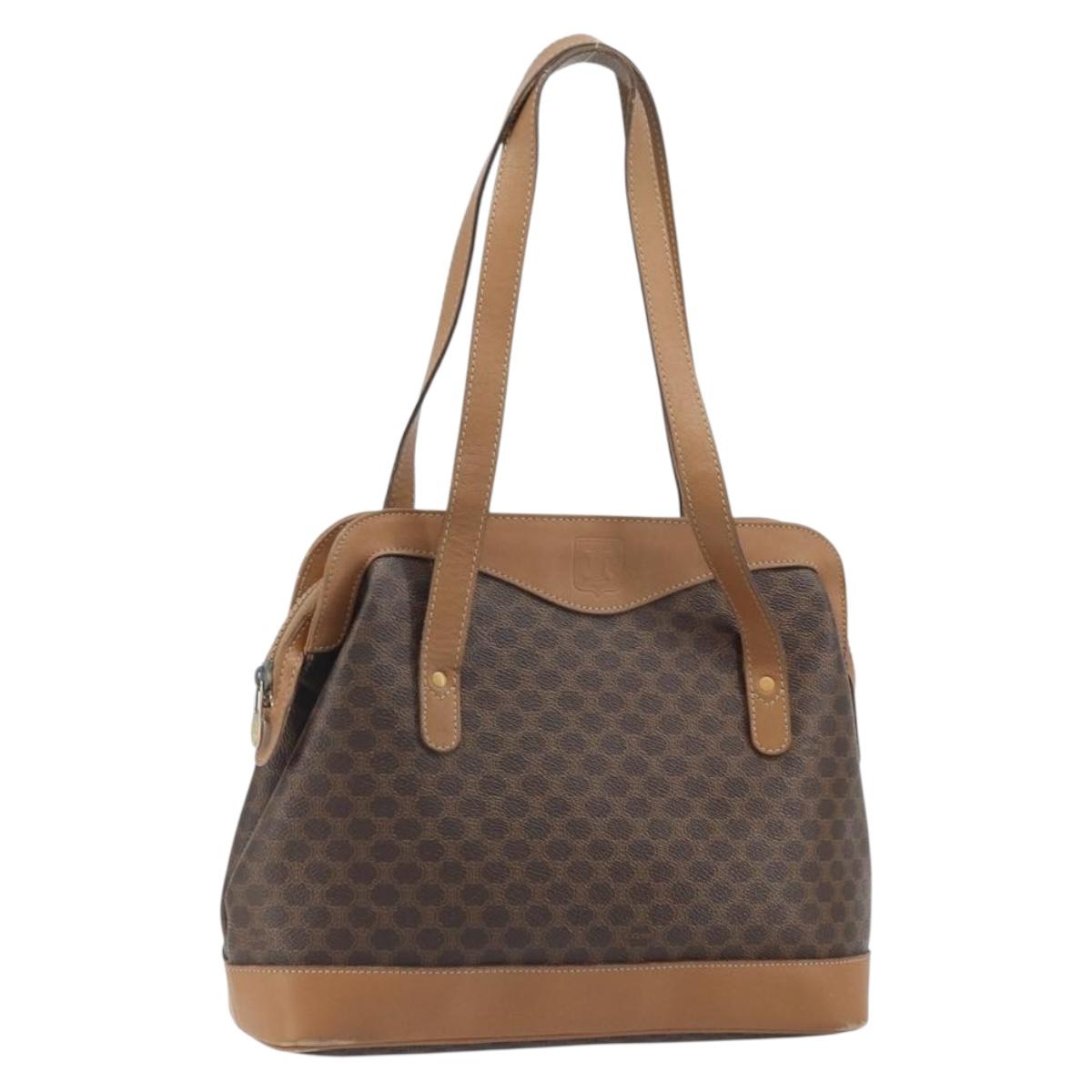 CELINE Macadam Canvas Hand Bag PVC Leather Brown Gold Auth 172241