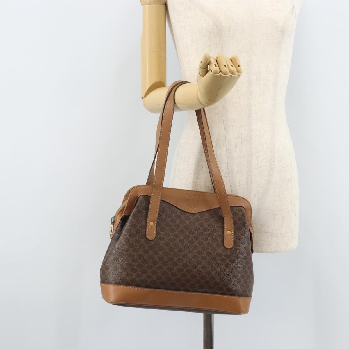 CELINE Macadam Canvas Hand Bag PVC Leather Brown Gold Auth 172241