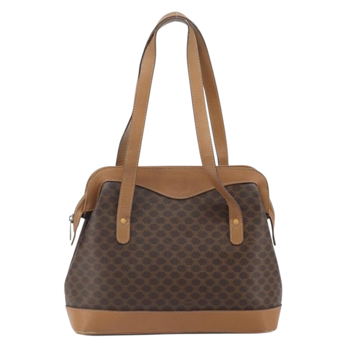 CELINE Macadam Canvas Hand Bag PVC Leather Brown Gold Auth 172241