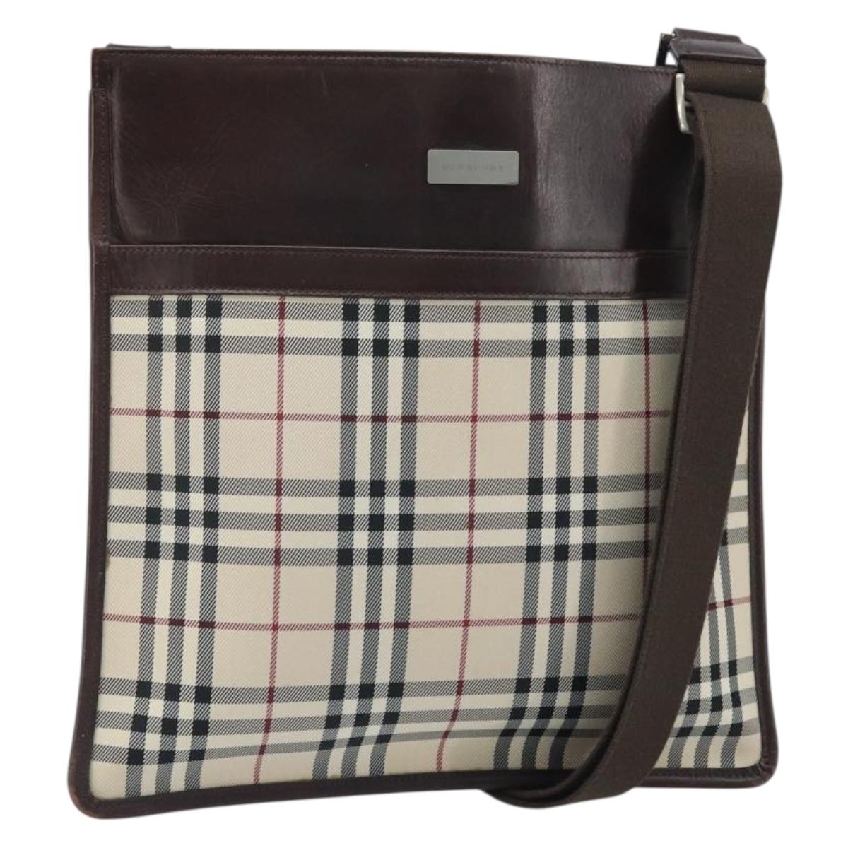 BURBERRY Nova Check Shoulder Bag Canvas Beige Silver Auth 172244