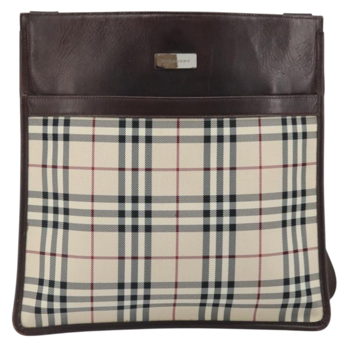 BURBERRY Nova Check Shoulder Bag Canvas Beige Silver Auth 172244