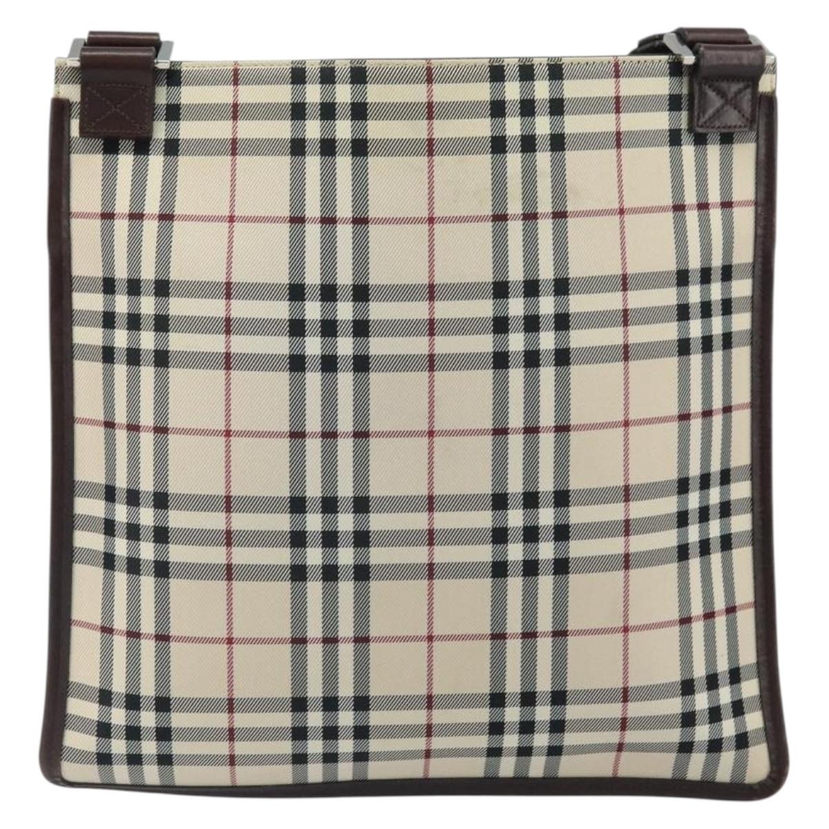 BURBERRY Nova Check Shoulder Bag Canvas Beige Silver Auth 172244