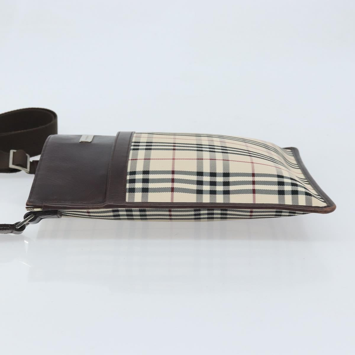 BURBERRY Nova Check Shoulder Bag Canvas Beige Silver Auth 172244
