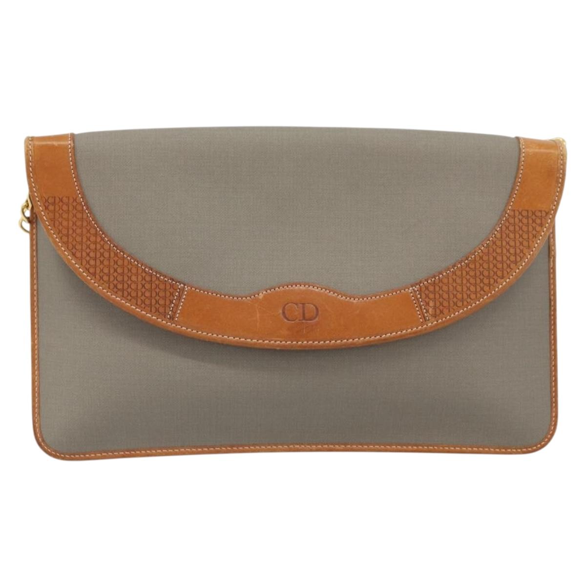 Christian Dior Chain Shoulder Bag Coated Canvas Gray Gold Auth 172247