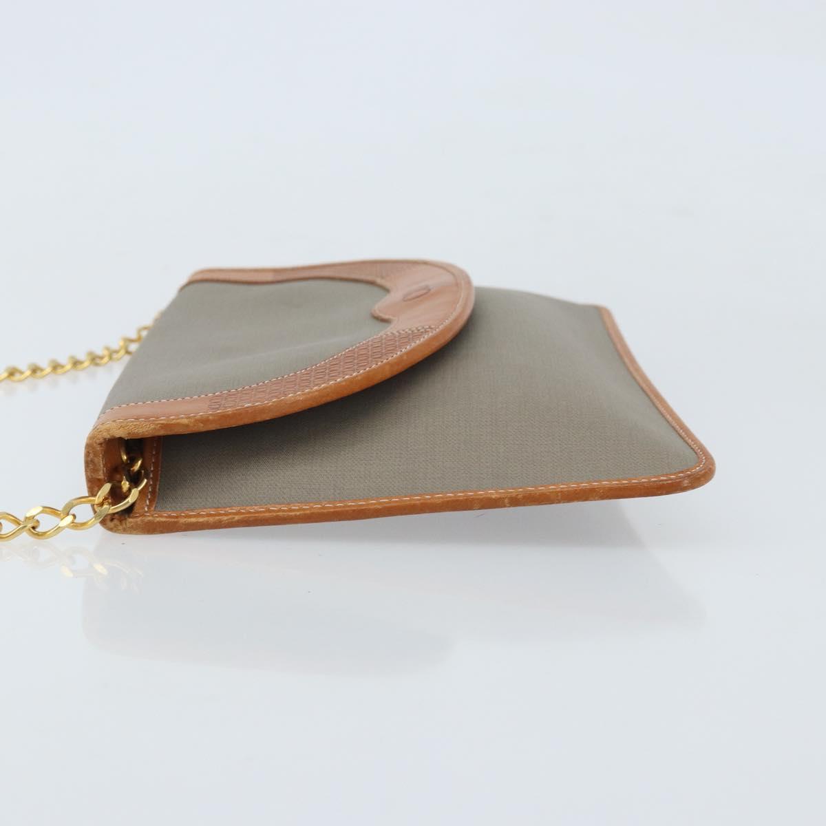 Christian Dior Chain Shoulder Bag Coated Canvas Gray Gold Auth 172247