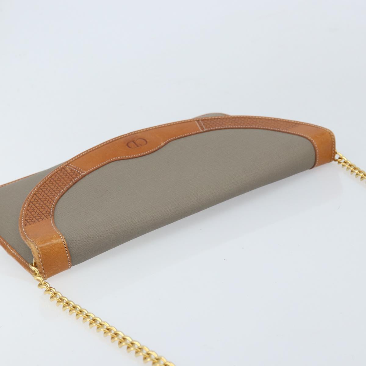 Christian Dior Chain Shoulder Bag Coated Canvas Gray Gold Auth 172247