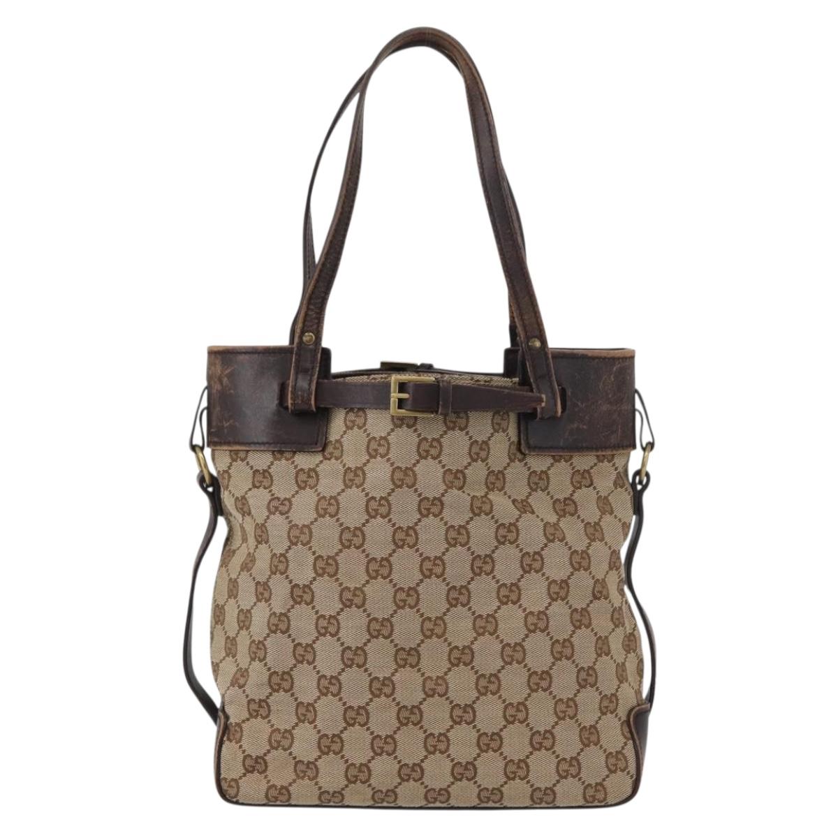 GUCCI GG Canvas Hand Bag Beige Gold 107757 Auth 172253
