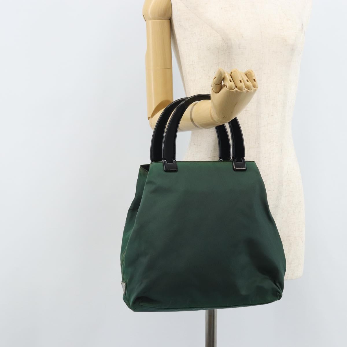 PRADA Hand Bag Nylon Green Silver Auth 172255