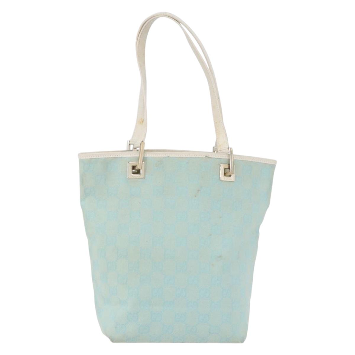 GUCCI GG Canvas Tote Bag Gold Light Blue 002 1099 Auth 172258