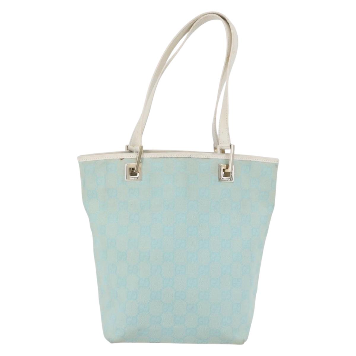 GUCCI GG Canvas Tote Bag Gold Light Blue 002 1099 Auth 172258