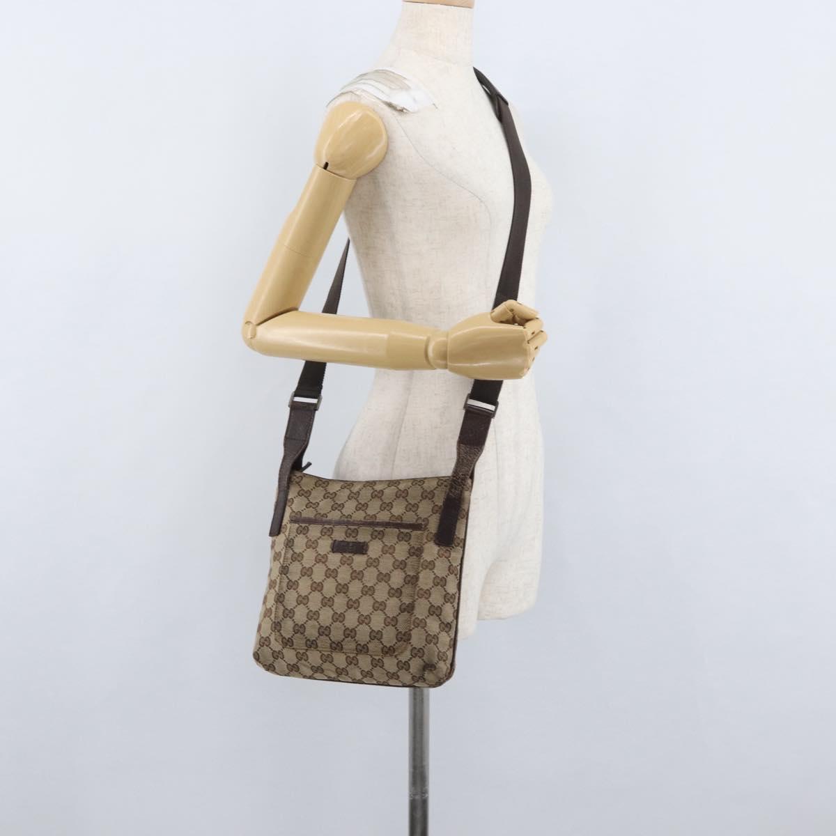 GUCCI GG Canvas Shoulder Bag Beige Silver 122793 Auth 172259