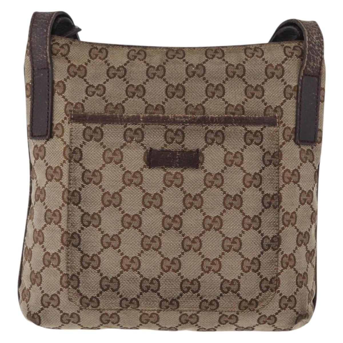 GUCCI GG Canvas Shoulder Bag Beige Silver 122793 Auth 172259