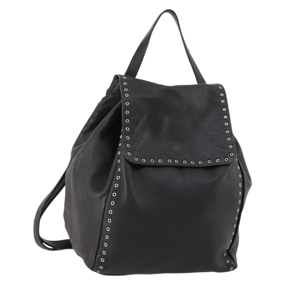 PRADA Backpack Leather Black Silver Auth 172261