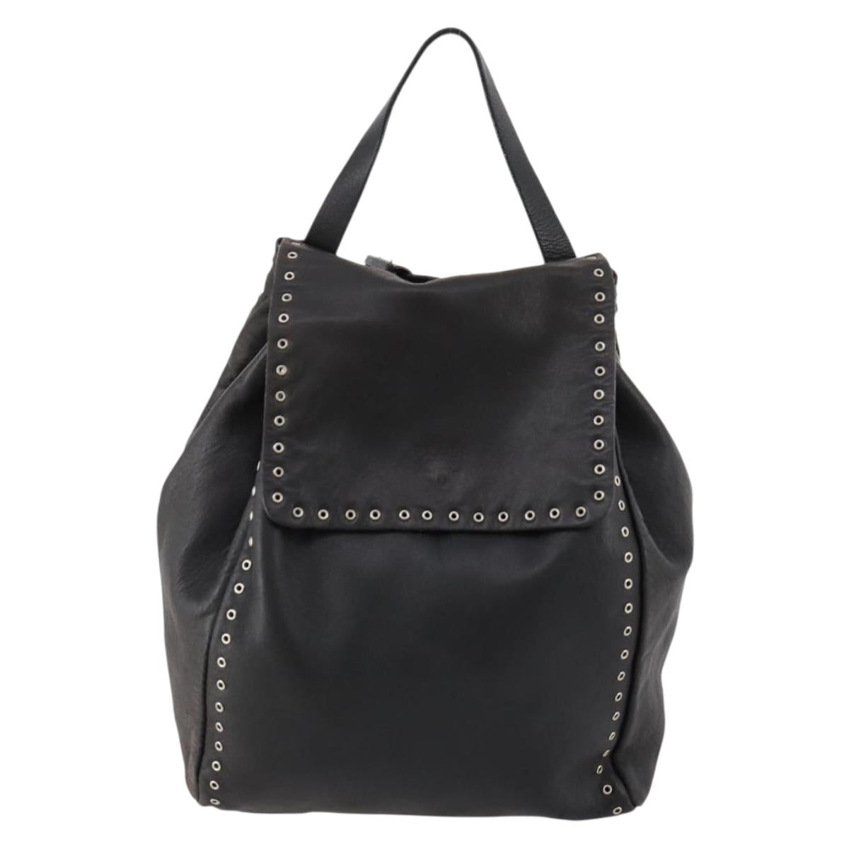 PRADA Backpack Leather Black Silver Auth 172261