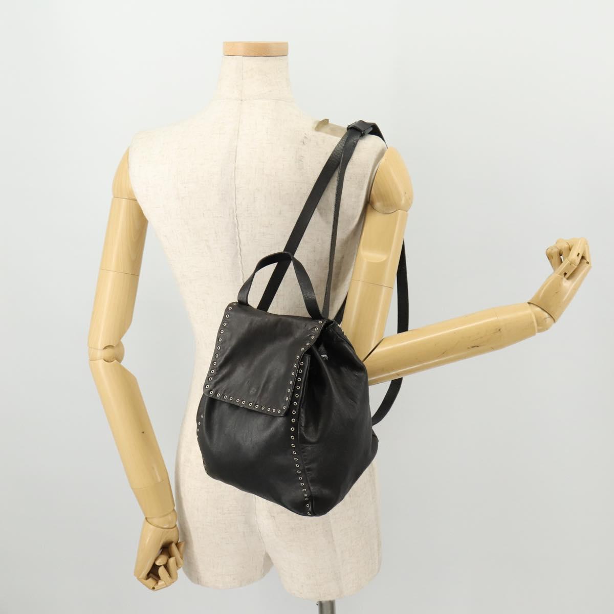 PRADA Backpack Leather Black Silver Auth 172261