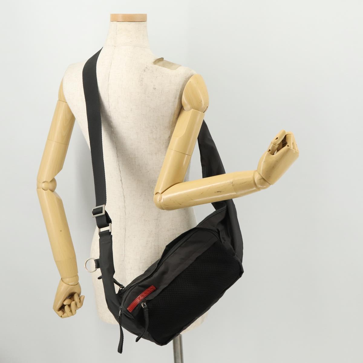 PRADA Sports Body Bag Nylon Black Silver Auth 172262